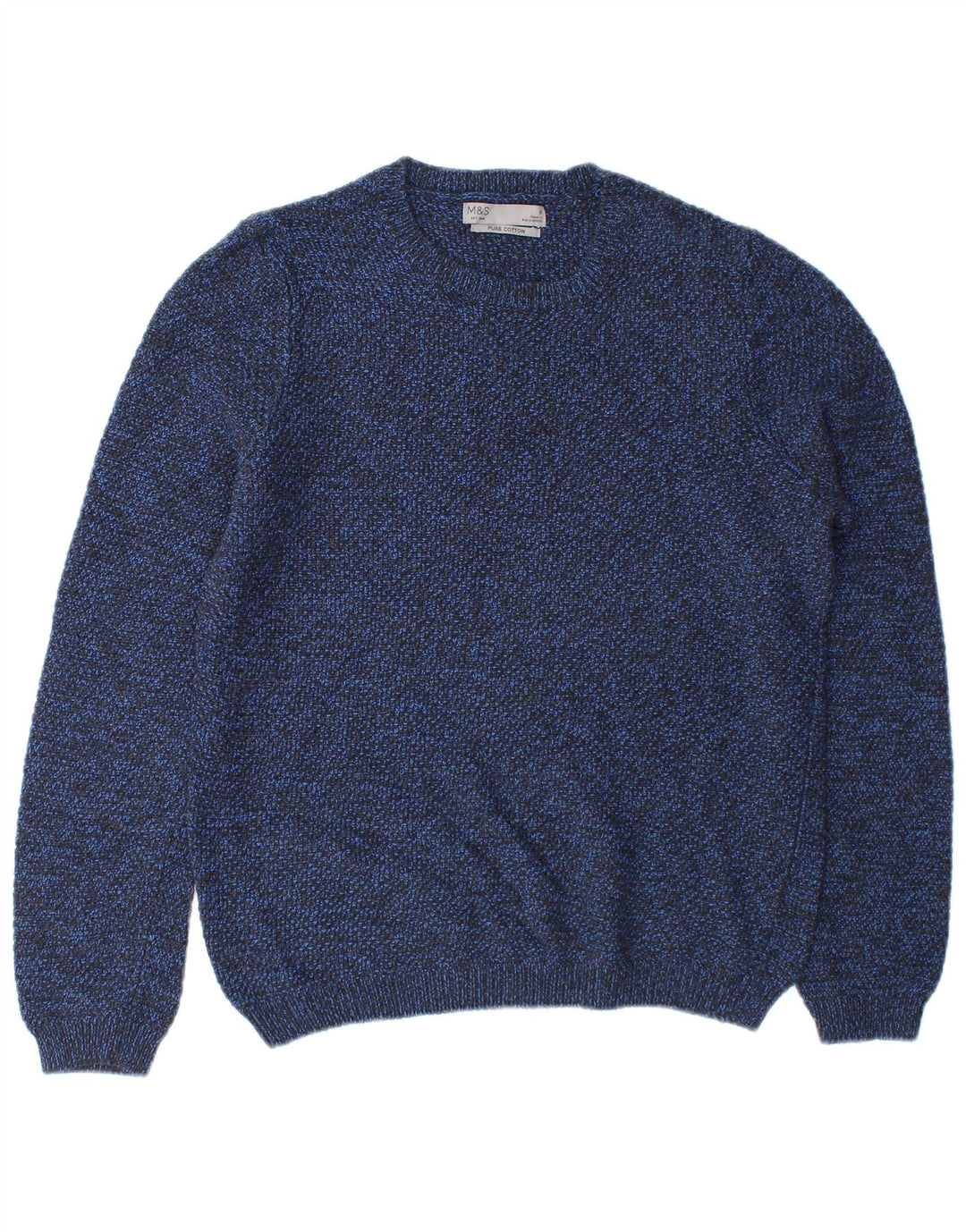 Marks & Spencer Pull à col rond pour homme en coton moucheté bleu petit