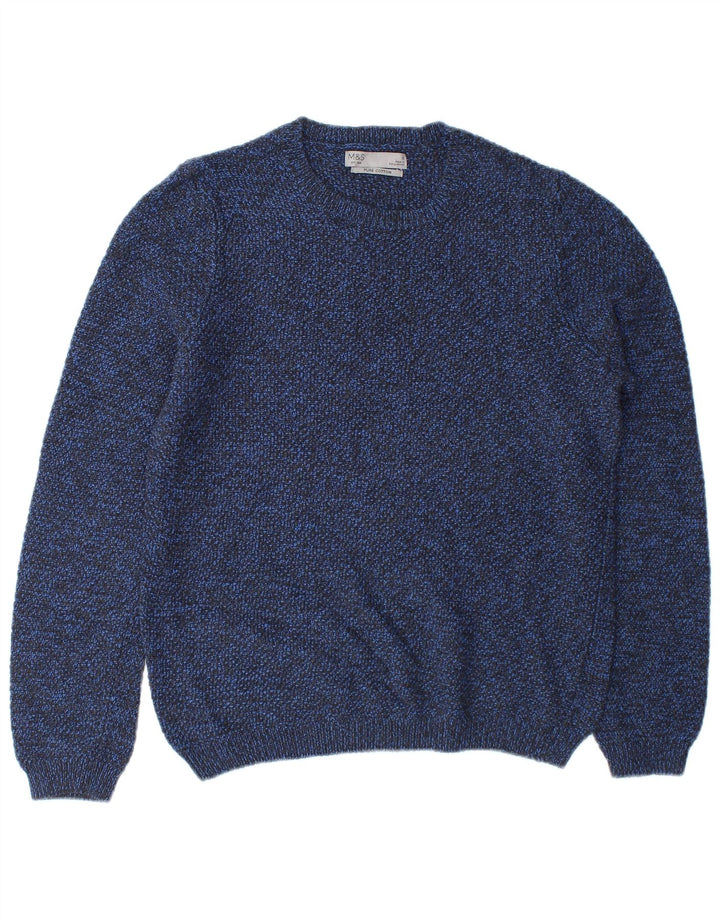 Marks & Spencer Pull à col rond pour homme en coton moucheté bleu petit