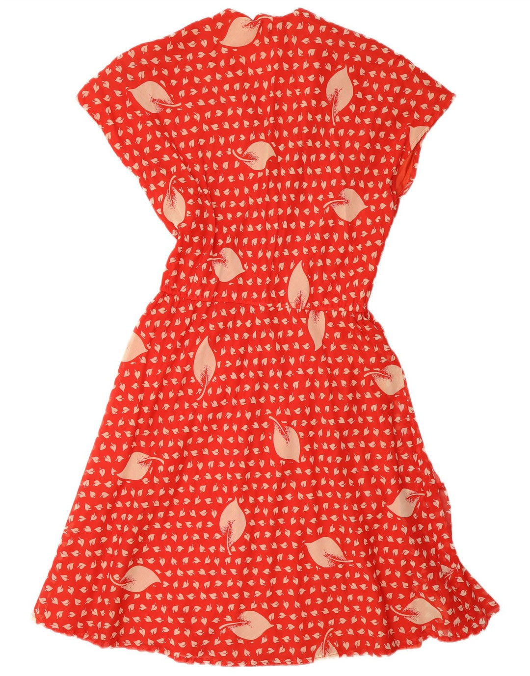 vintage Womens Ruffle Front A-Line Robe ITB 44 Moyen Rouge Floral Rétro