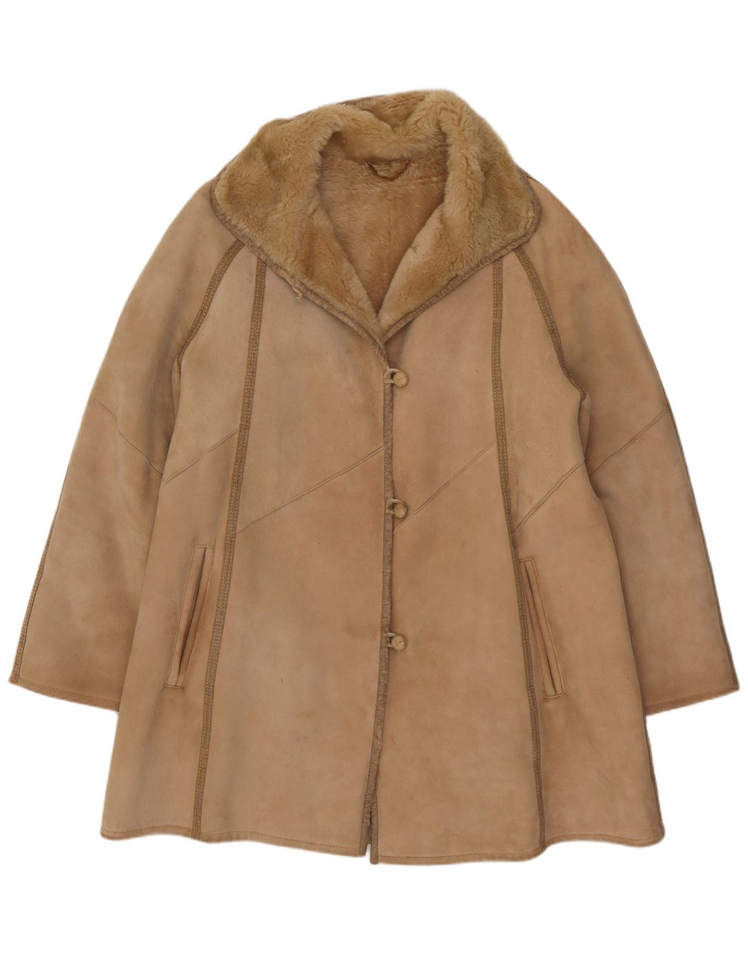 VINTAGE Manteau en peau de mouton pour femme IT 46 Grand mouton en peau de mouton beige