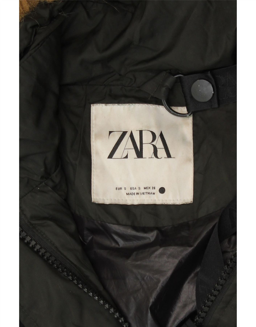 Zara Manteau matelassé à capuche surdimensionné pour femme UK 10 Petit nylon noir