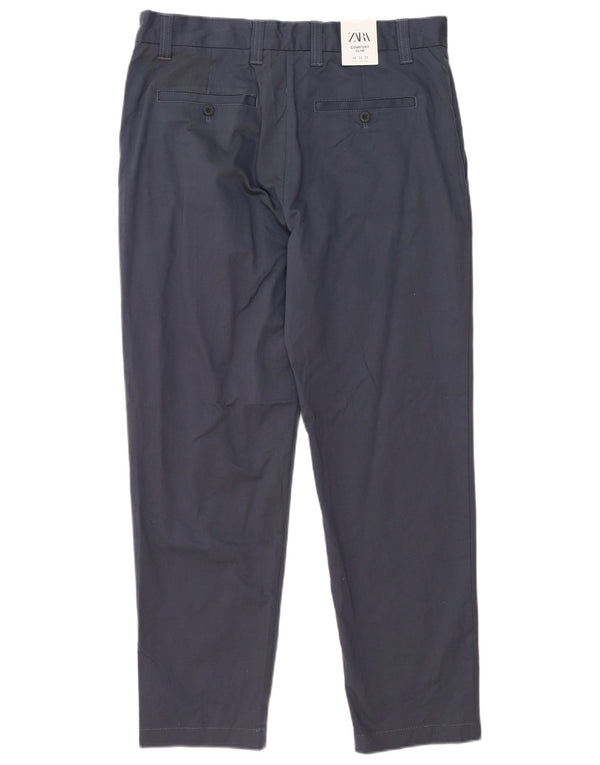 Zara Pantalon chino slim coupe confort pour homme EU 42 Large W32 L28 Bleu marine
