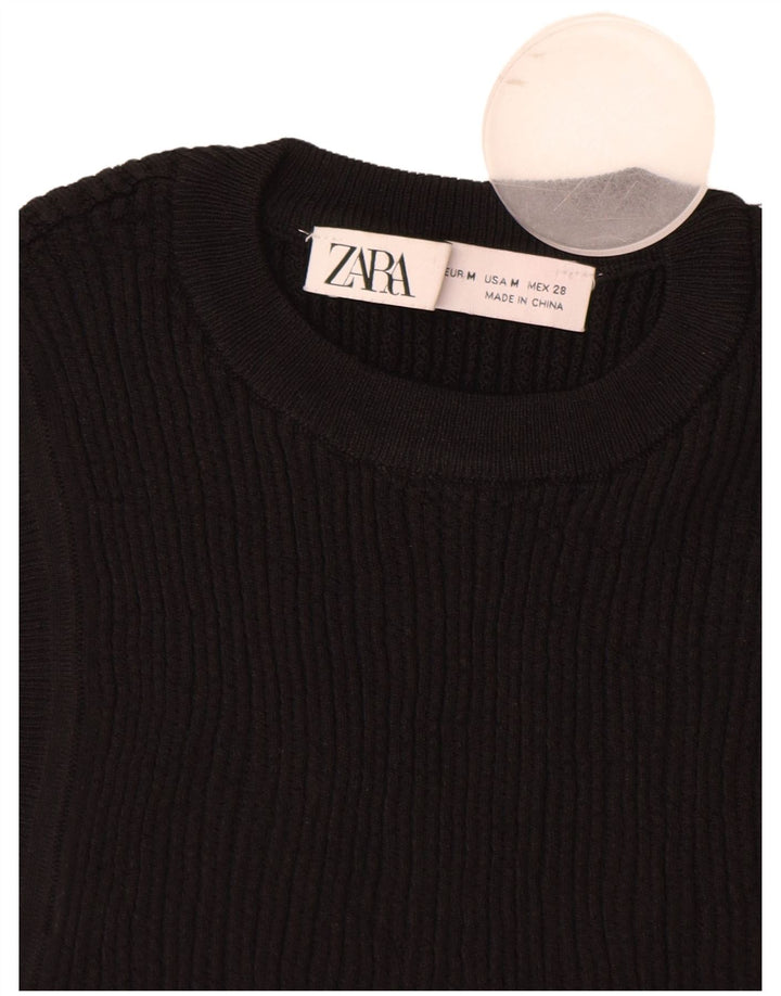ZARA Womens Crop Vest Débardeur UK 12 Moyen Noir