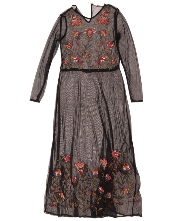 Zara Womens Trafaluc Long Sleeve Maxi Dress UK 10 Small Black Floral