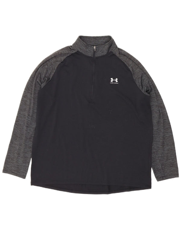 Under Armour Haut graphique à manches longues et col zippé pour hommes, grand noir, sport