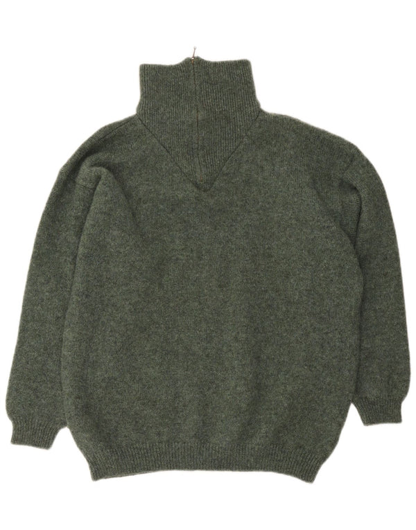 vintage Mens Zip Neck Jumper Pull XL Kaki Vierge Laine