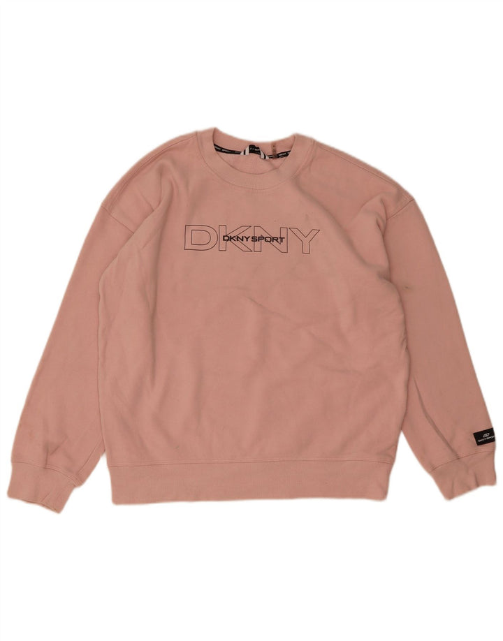 Dkny Sweat-shirt graphique surdimensionné pour femme UK 14 en coton rose moyen