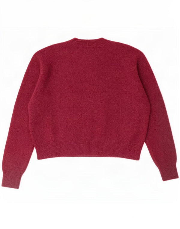 Zara Pull court surdimensionné à col rond pour femme UK 10 Petit Bordeaux