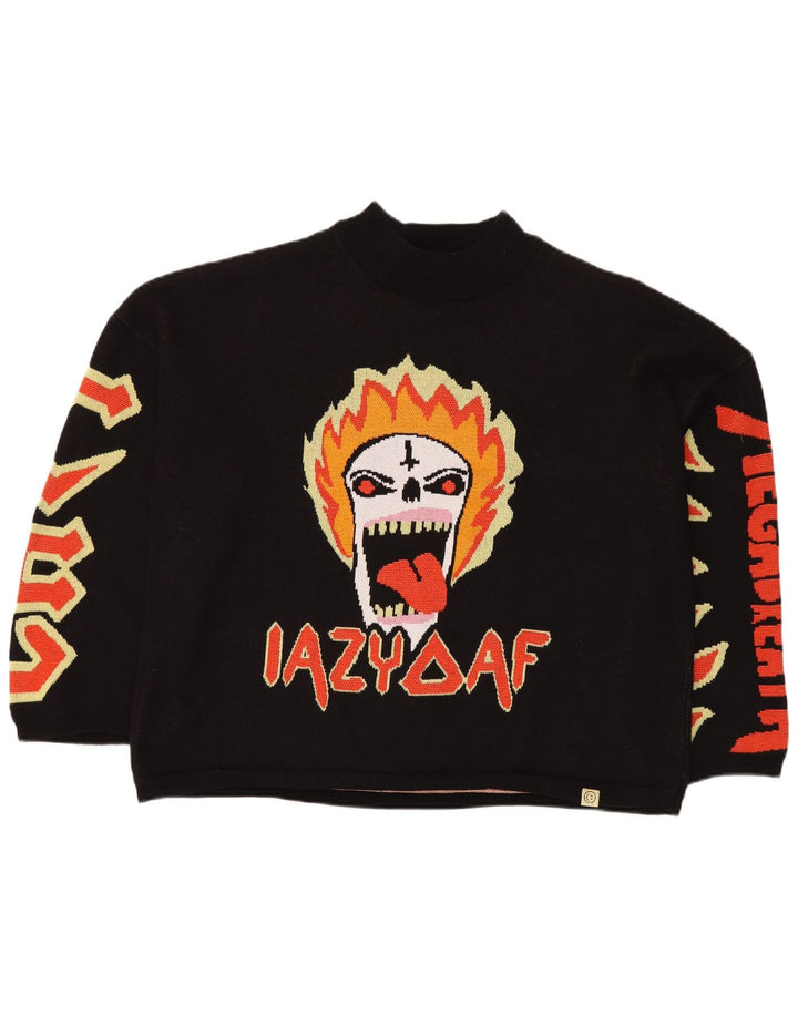 LAZY OAF Pull surdimensionné à col roulé pour homme en coton noir XL