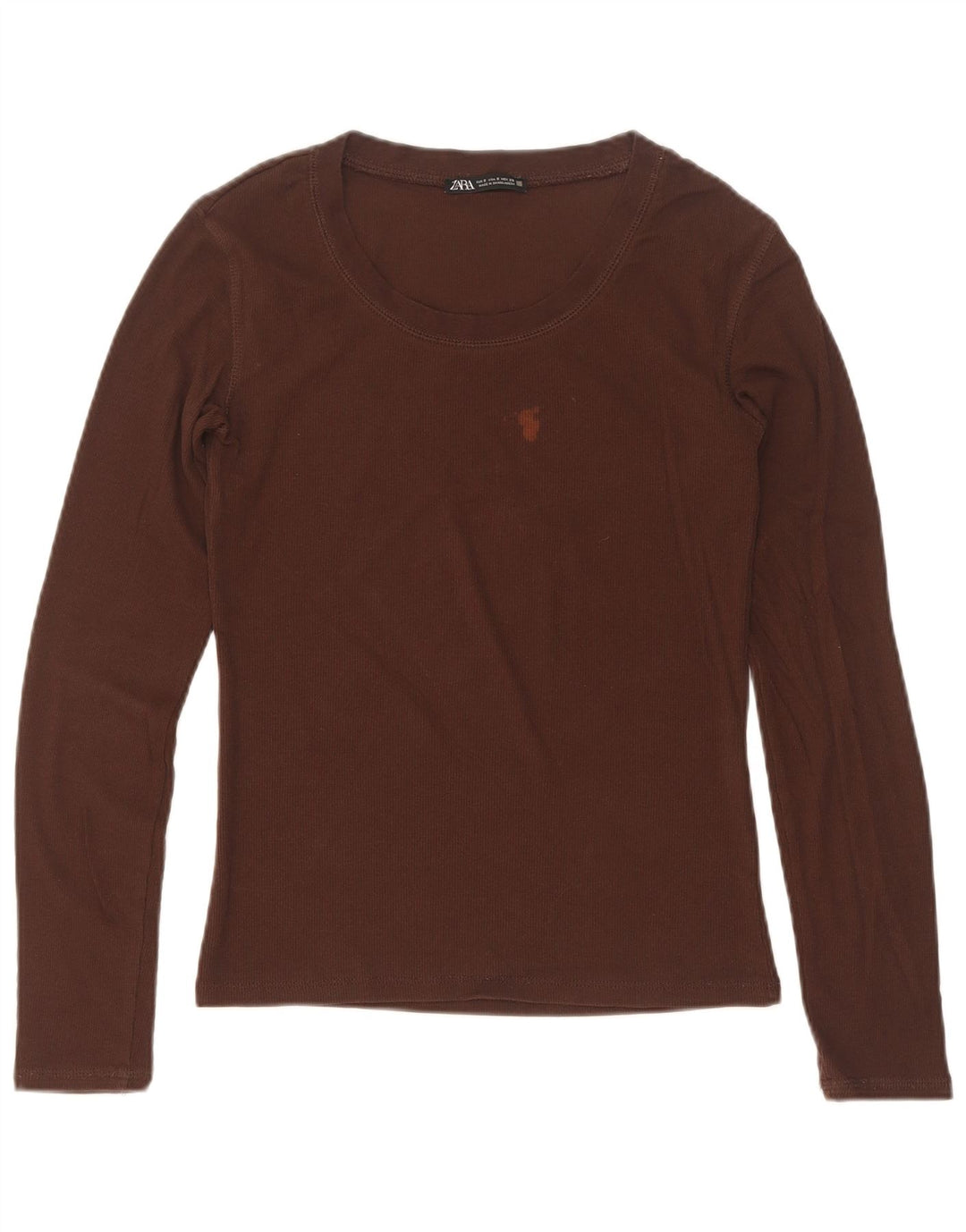 Zara Femme Top Manches Longues UK 8 Small Marron
