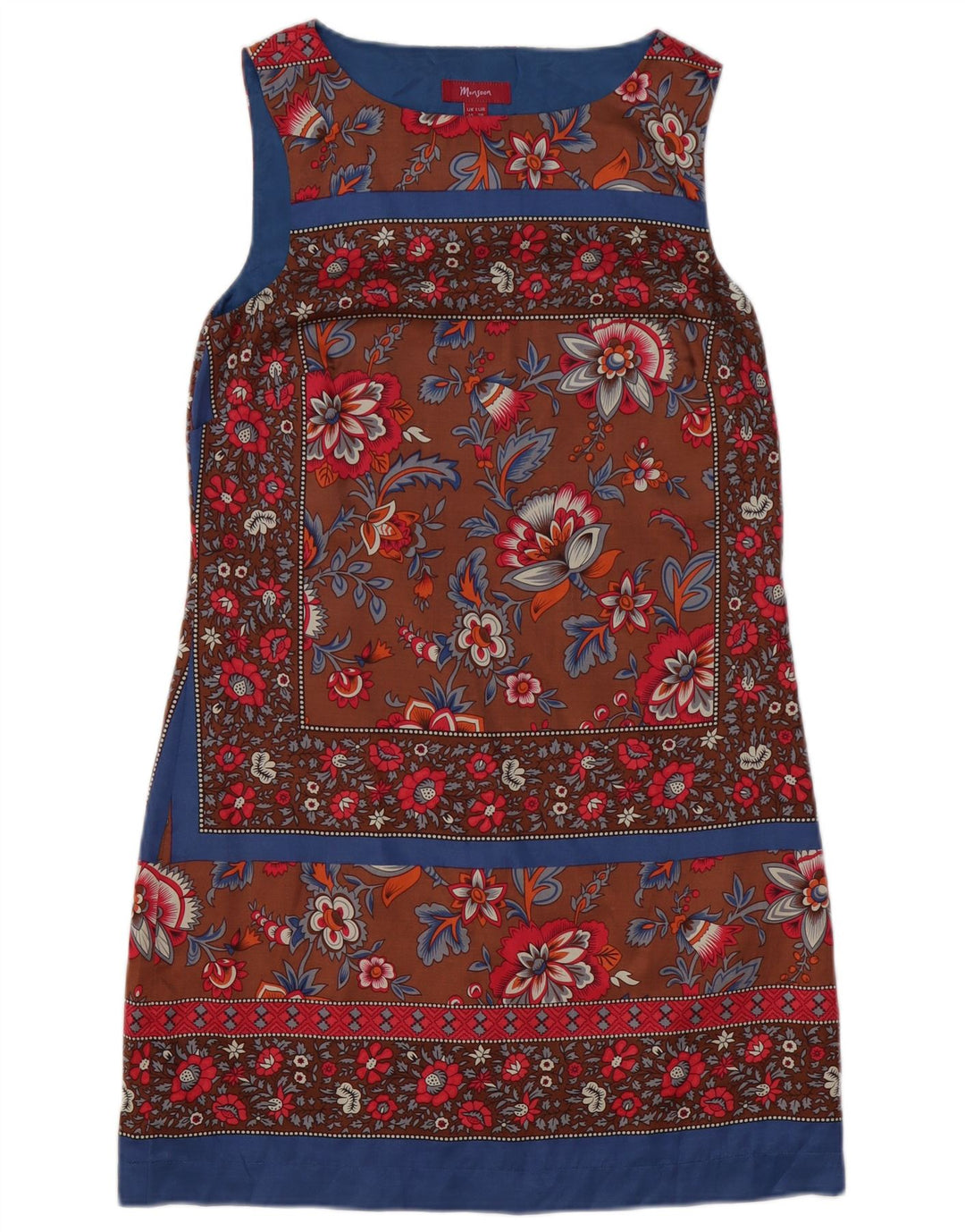 MONSOON Robe droite sans manches pour femme UK 10 Petit Marron Floral Polyester