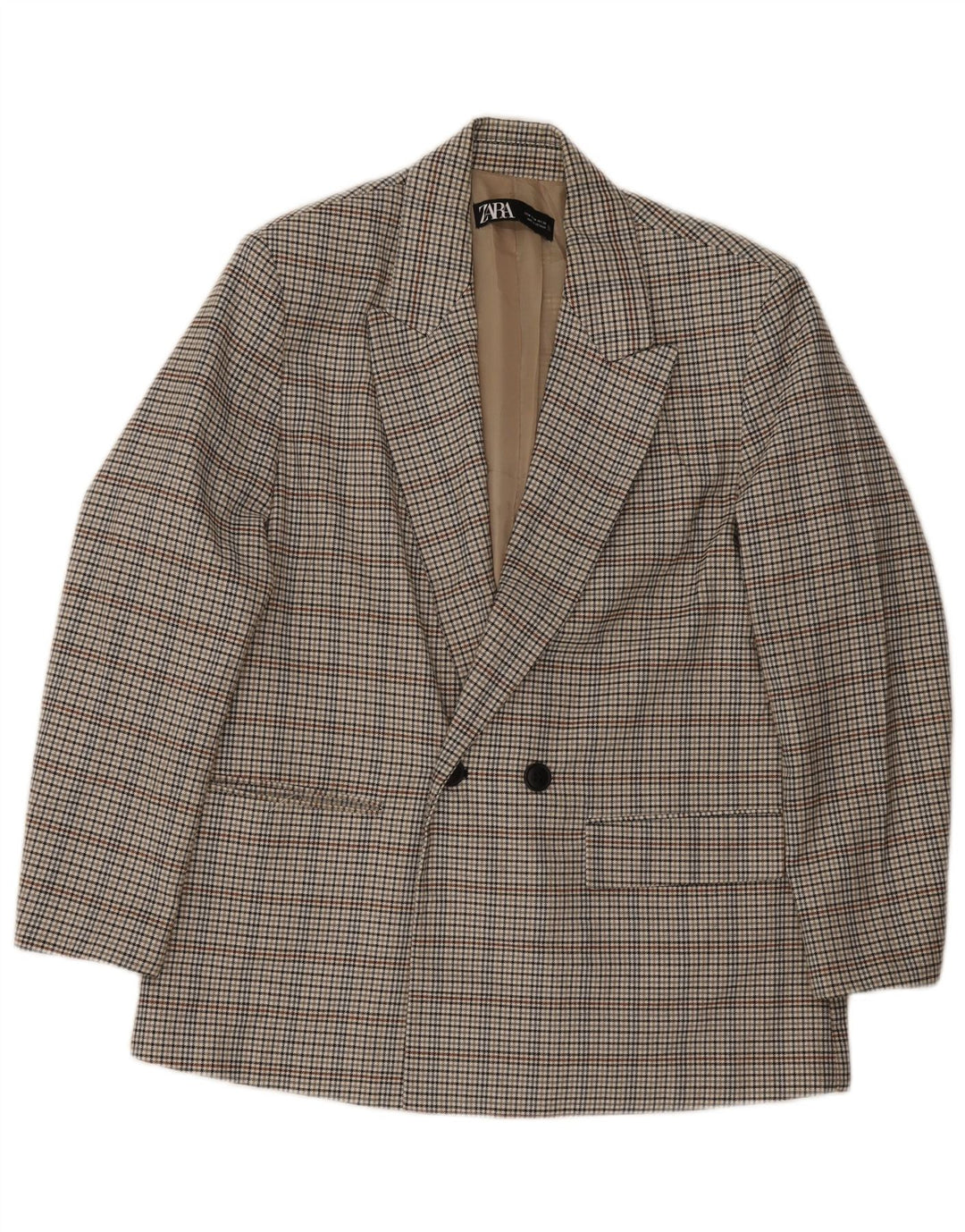 Zara Veste Blazer Double Boutonnage Homme UK 38 Gris Moyen à Carreaux Polyester