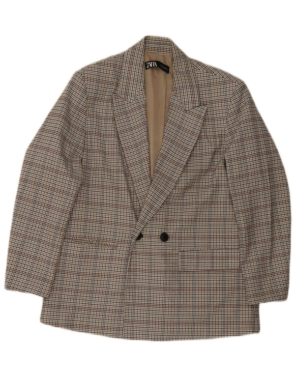 Zara Veste Blazer Double Boutonnage Homme UK 38 Gris Moyen à Carreaux Polyester