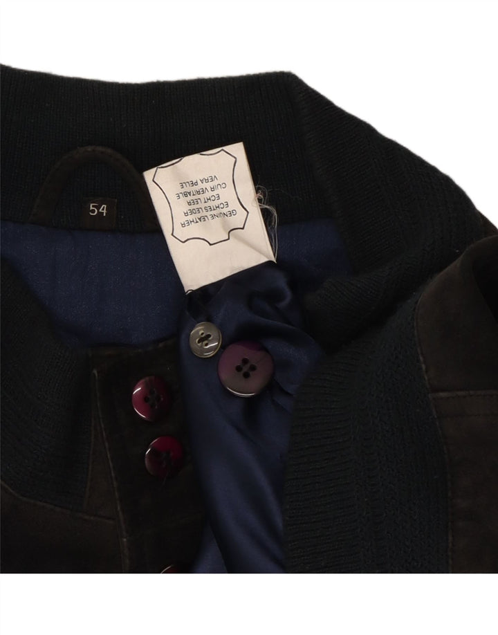 VINTAGE Veste Bomber En Daim Homme IT 54 2XL Cuir Noir