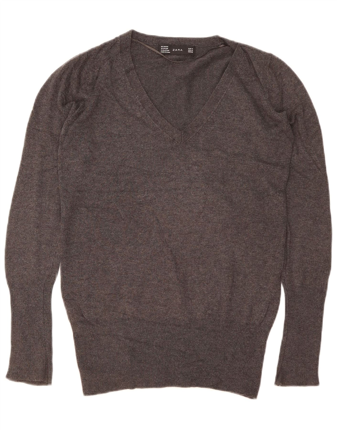 Zara Pull col V pour femme UK 12 Gris moyen