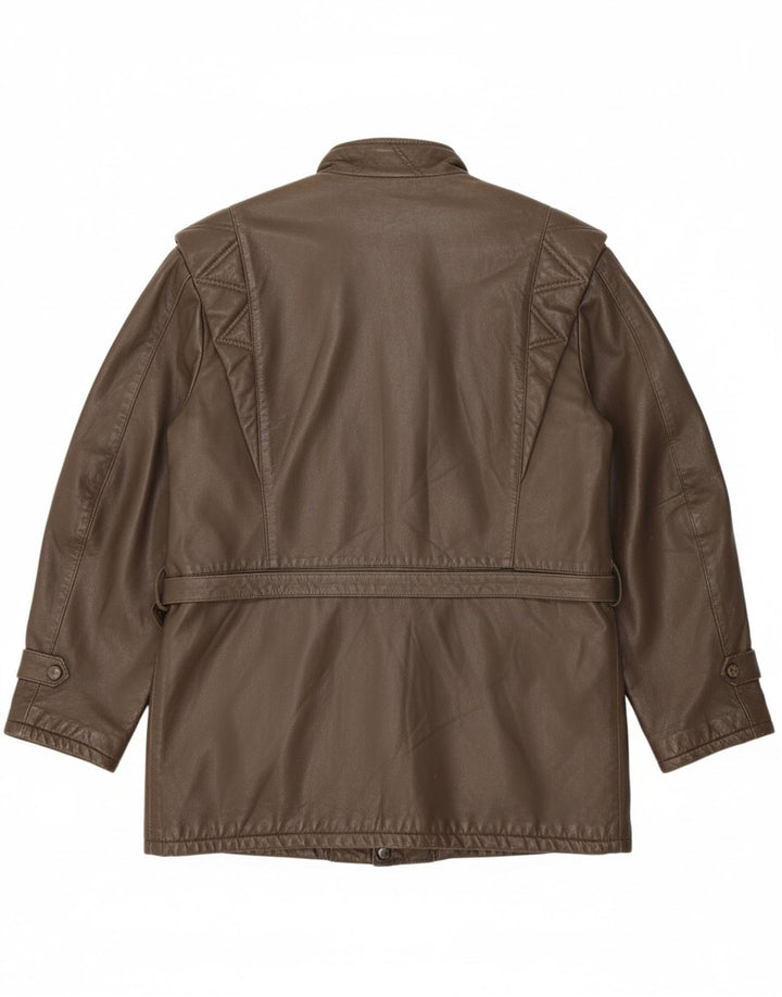 VINTAGE Womens Leather Jacket IT 48 XL Brown Leather