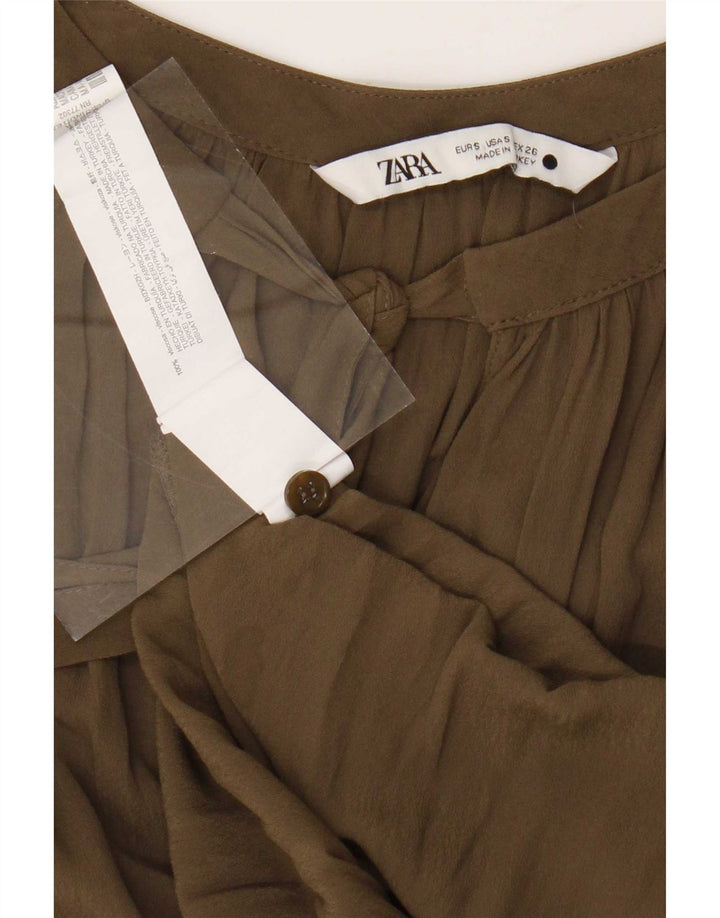 Zara Femme Chemisier Oversize Top UK 10 Petite Viscose Verte