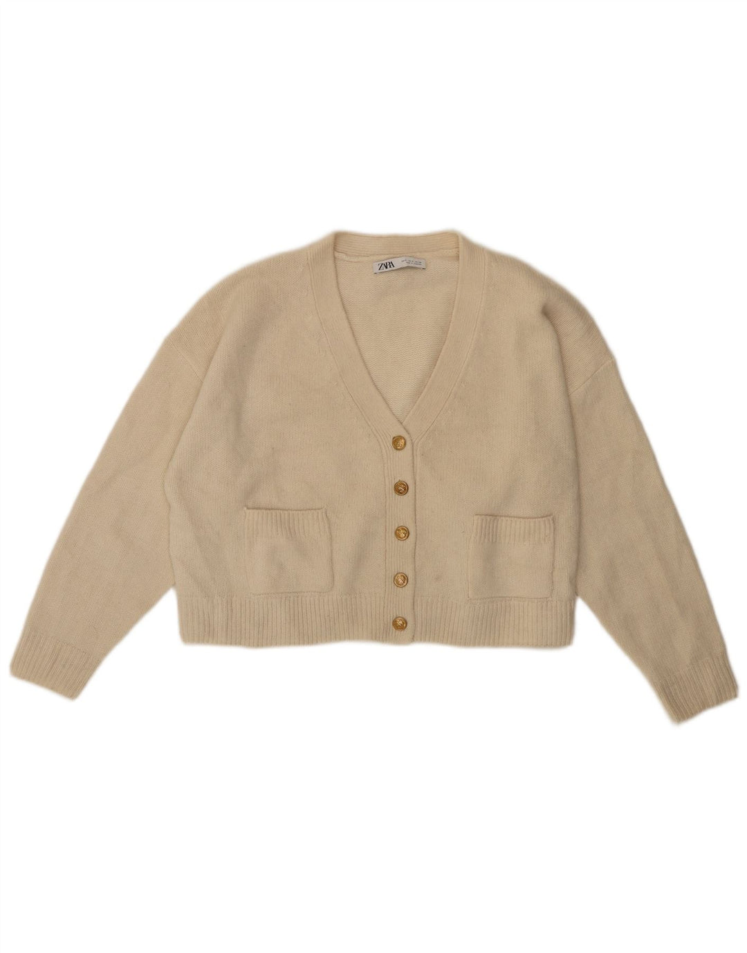 Zara Womens Crop Oversize Cardigan Pull UK 10 Petite laine blanc cassé