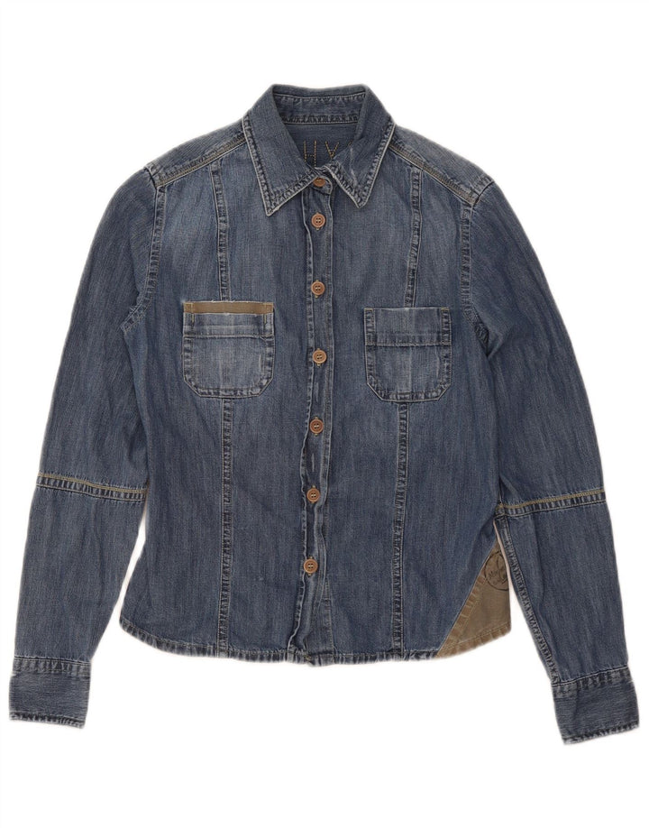 Murphy & Nye Chemise en jean pour femme UK 10 Small Bleu Colorblock