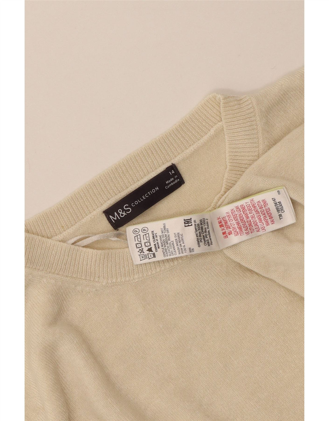 MARKS & SPENCER Pull à col rond pour femme UK 14 Acrylique beige moyen