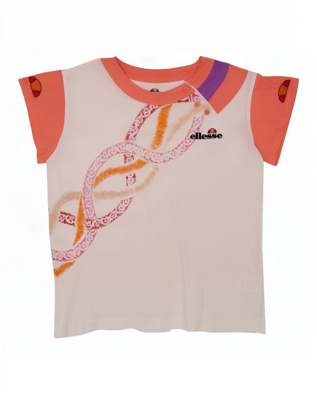Ellesse T-shirt graphique pour femme IT 44 en coton color block blanc moyen