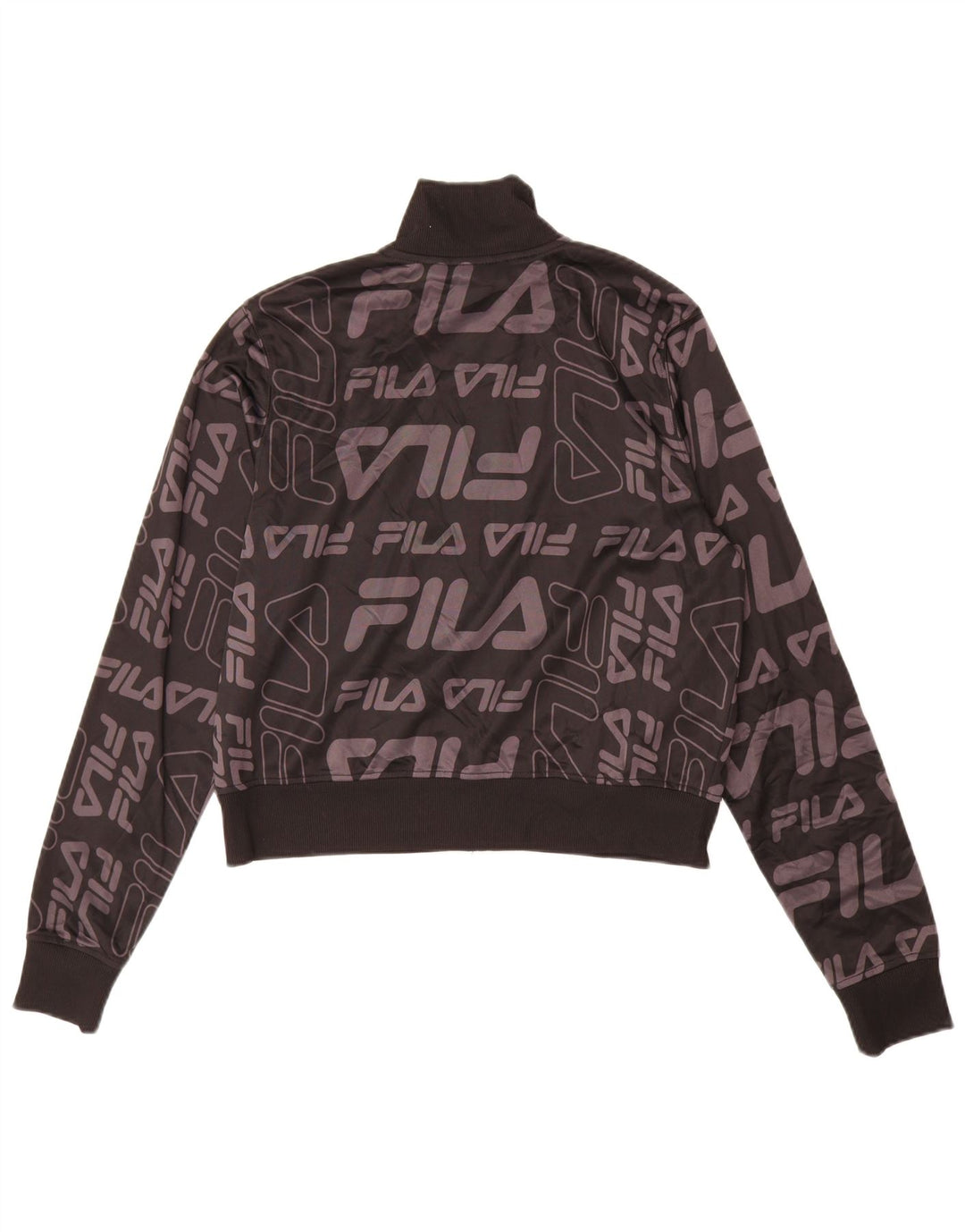 FILA Womens Graphic Tracksuit Top Jacket UK 12 Medium Black Polyester