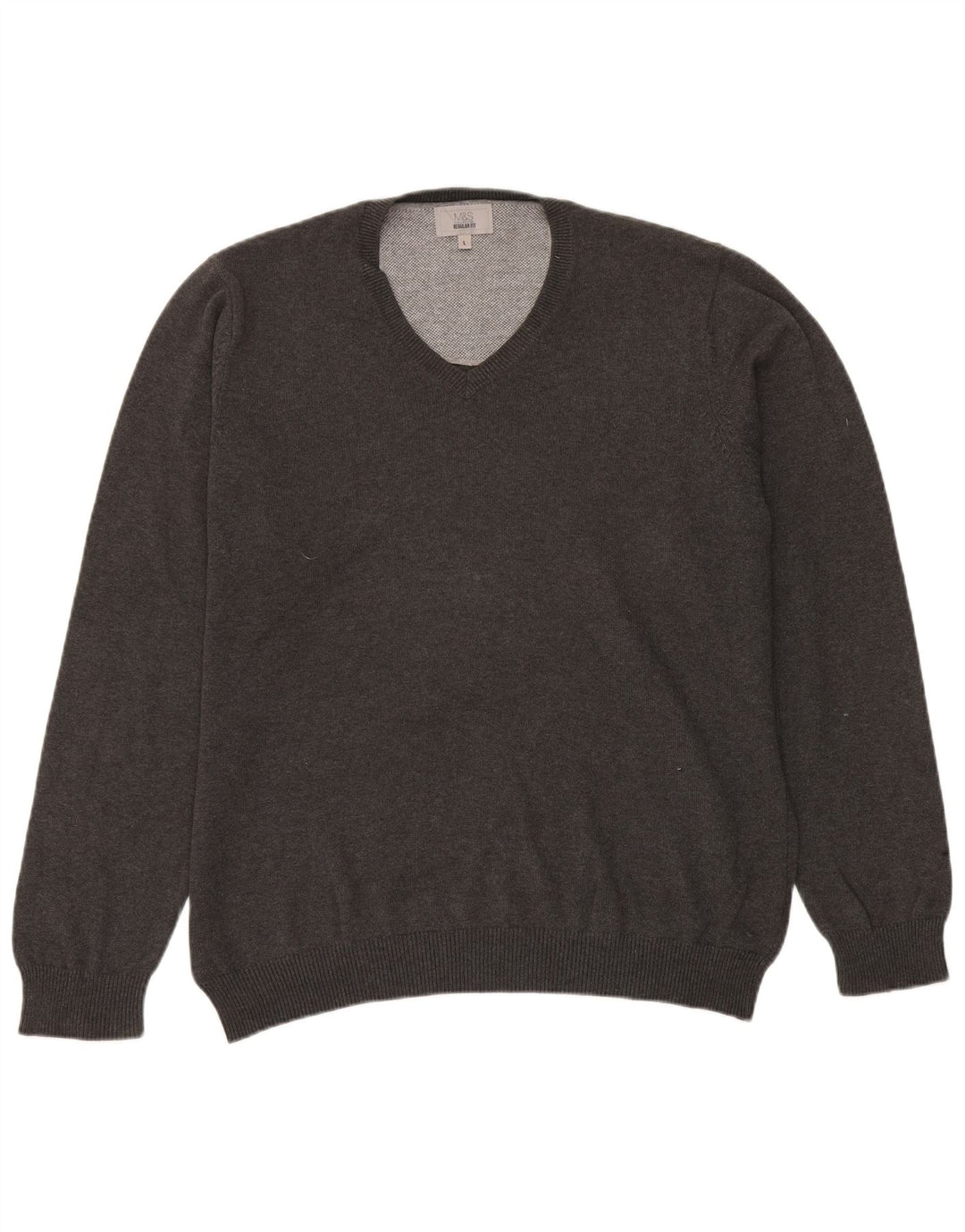 Marks & Spencer Pull coupe classique à col en V pour homme, grand, gris, coton