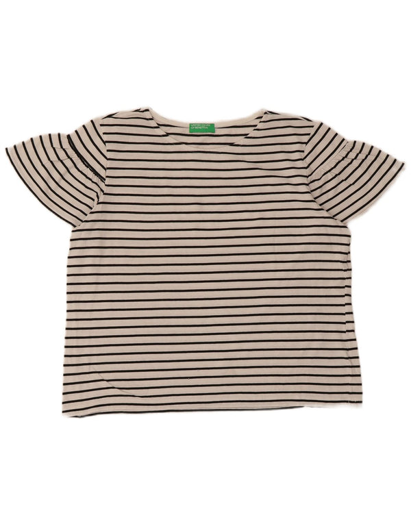 Benetton T-shirt à manches courtes pour femme UK 16 Large Blanc Rayé
