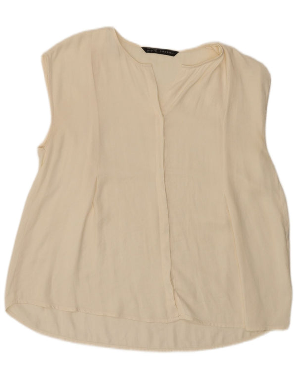 Zara Chemisier sans manches pour femme UK 16 Large Blanc cassé Polyester