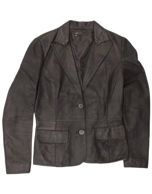 Zara Veste blazer en cuir à 2 boutons pour femme UK 10 Petit cuir noir