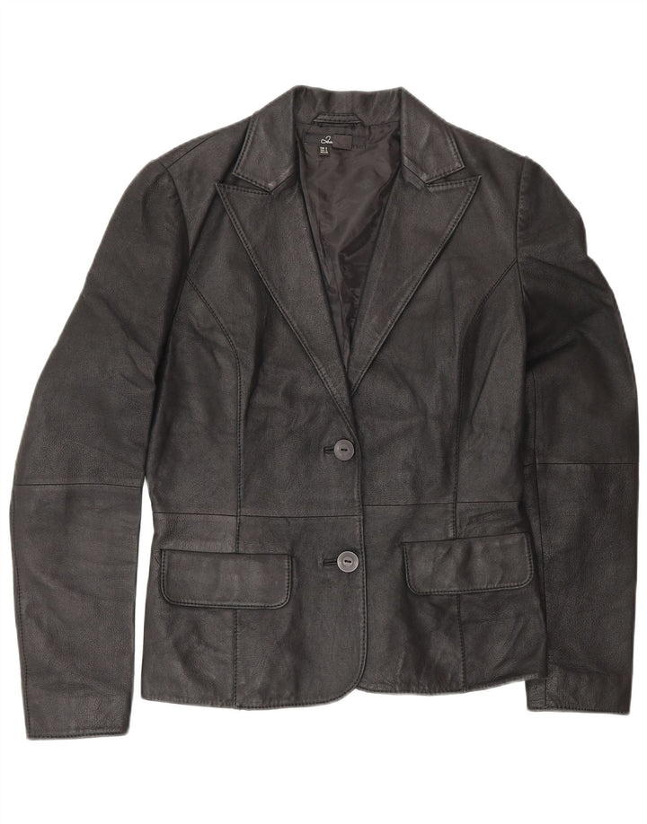 Zara Veste blazer en cuir à 2 boutons pour femme UK 10 Petit cuir noir