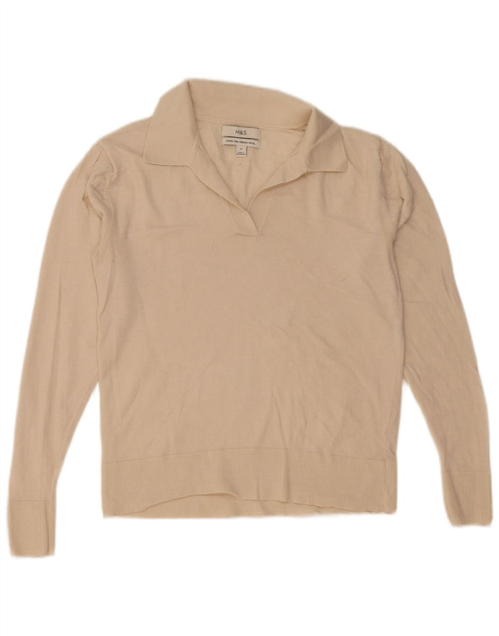 Marks & Spencer Pull à col polo pour femme UK 12 Laine beige moyen
