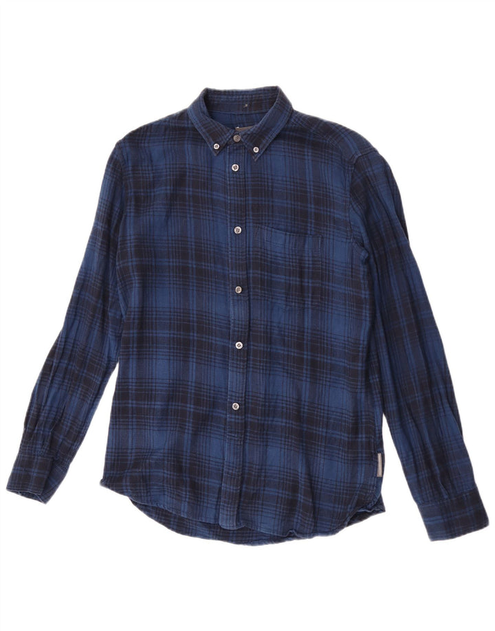 French Connection Chemise en Flanelle Homme Petit Bleu à Carreaux en Coton