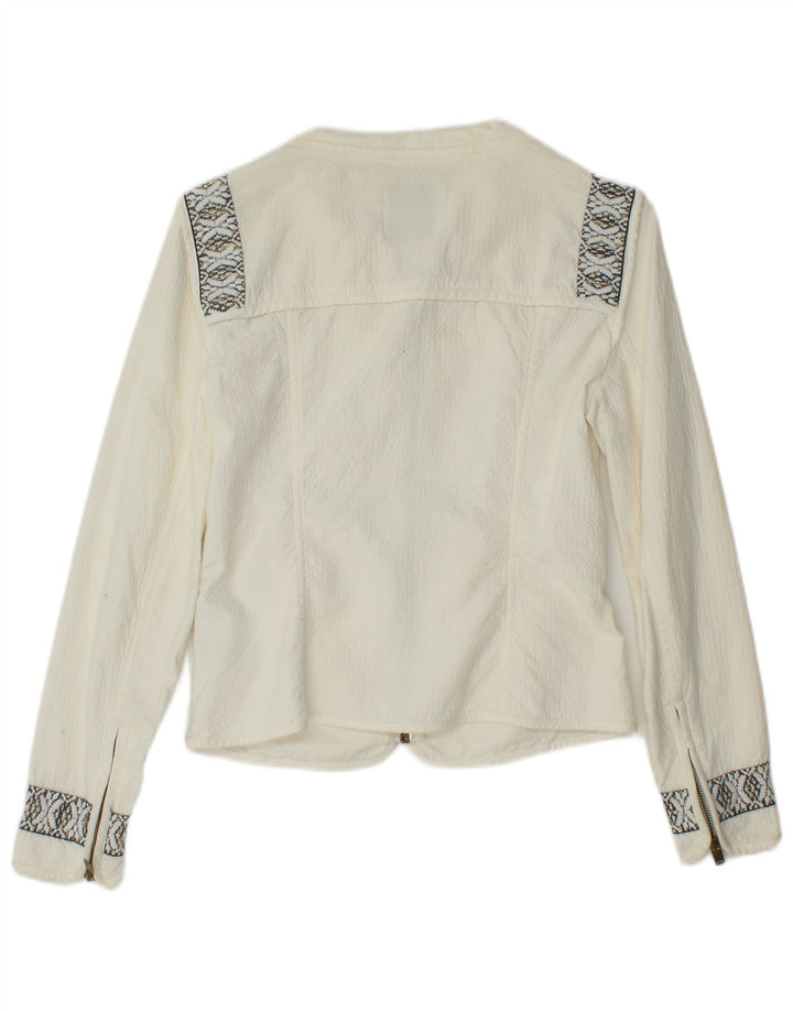ZARA Womens Crop Oversize Bomber Jacket UK 10 Petit Blanc Cassé Géométrique