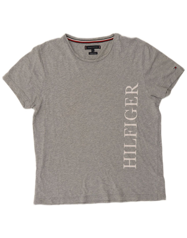 Tommy Hilfiger T-shirt graphique pour femme UK 16 Grand coton moucheté gris