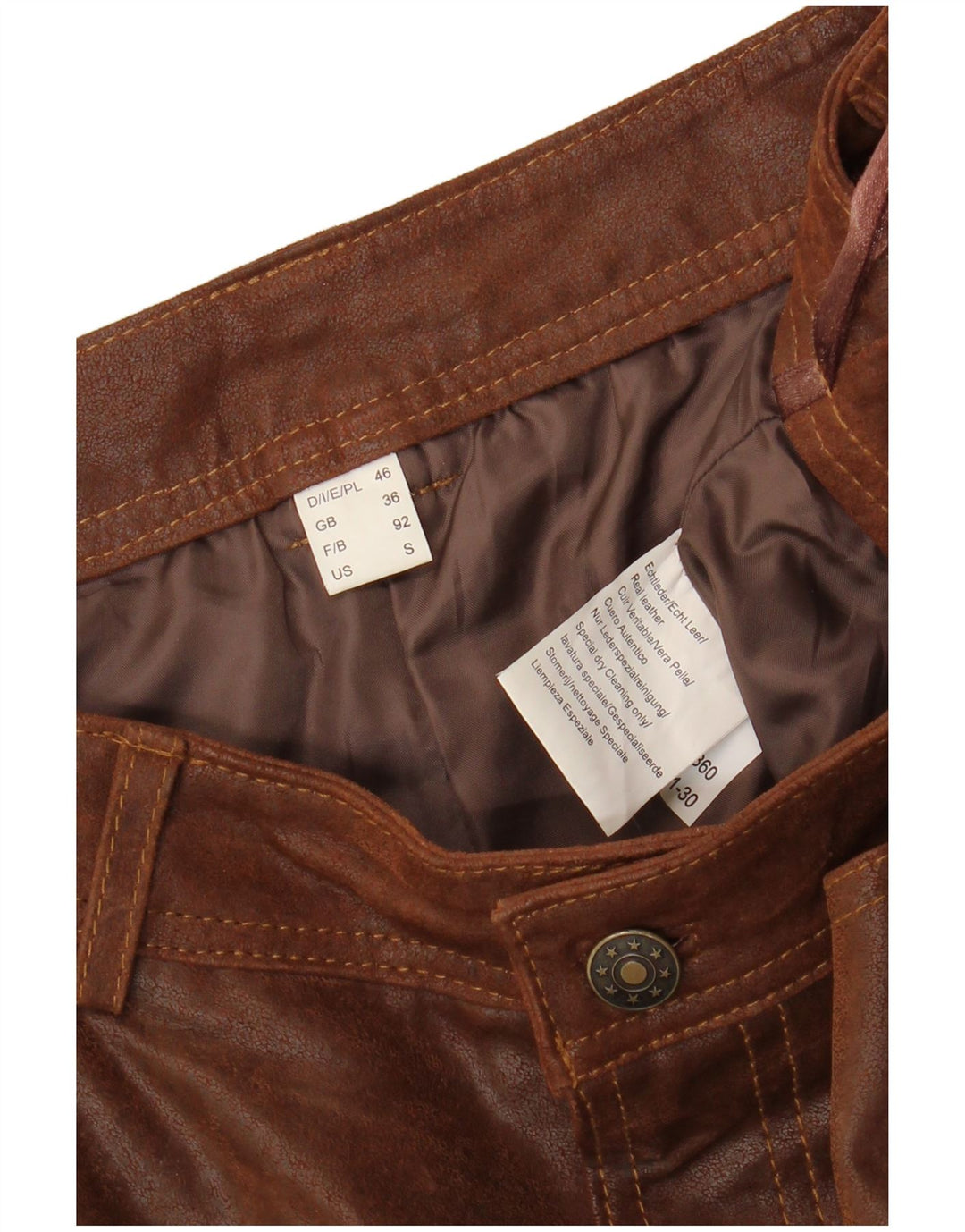 VINTAGE Pantalon droit en cuir homme UK 36 Petit W31 L30 Cuir Marron