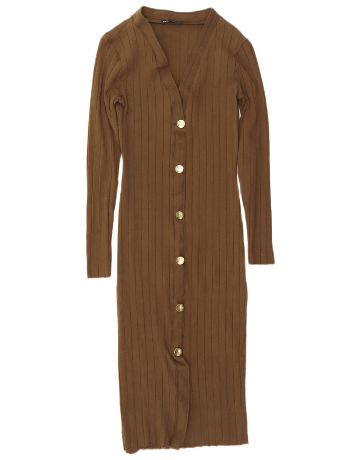 Zara Robe longue à manches longues pour femme UK 12 Kaki moyen