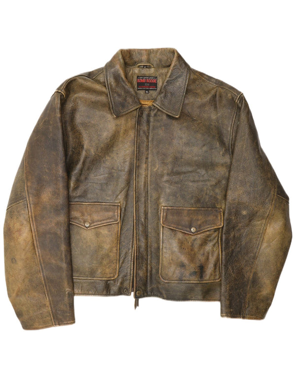 Bomboogie Veste en cuir Sky pour homme UK 42 XL Cuir kaki