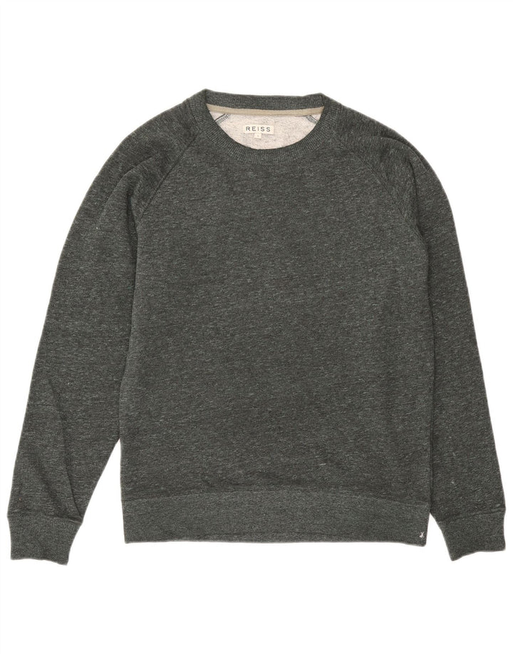 Reiss Homme Sweatshirt Jumper Petit Vert Moucheté Coton