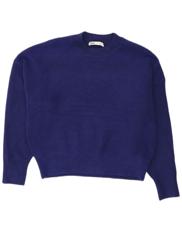 Zara Pull surdimensionné à col rond pour femme UK 14 Acrylique bleu moyen