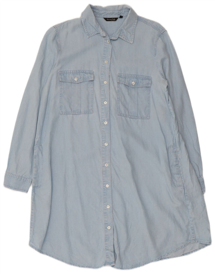 Massimo Dutti Robe chemise à manches longues pour femme EU 40 Bleu moyen Lyocell