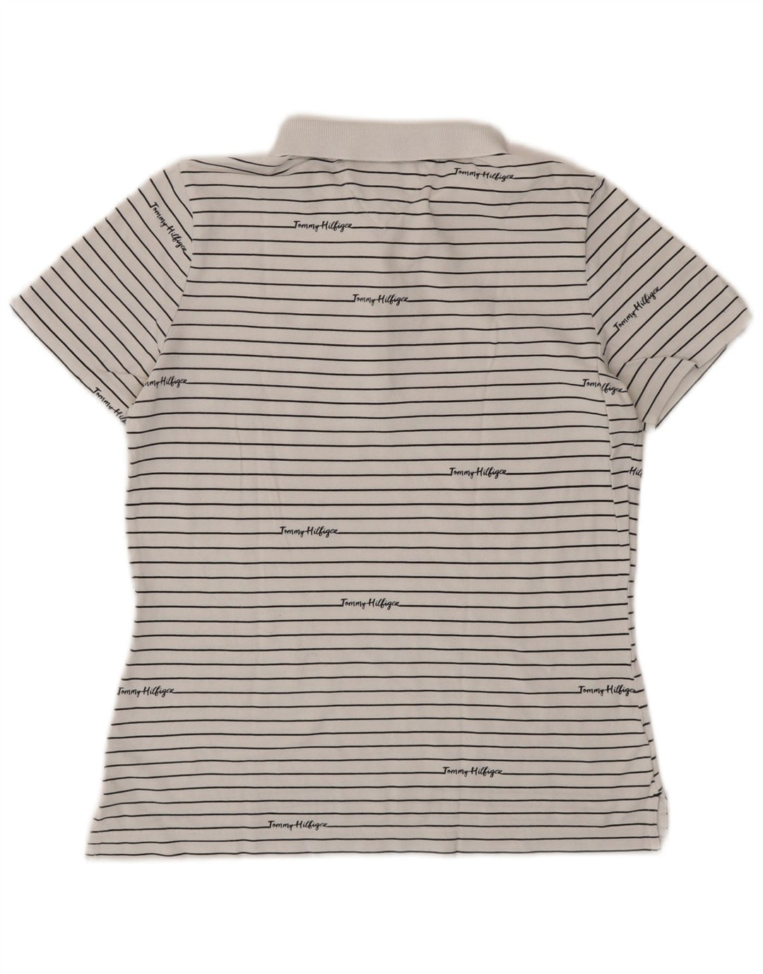 TOMMY HILFIGER Polo Graphique Femme UK 14 Medium Blanc Rayé