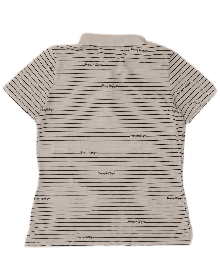 TOMMY HILFIGER Polo Graphique Femme UK 14 Medium Blanc Rayé