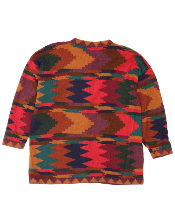 vintage Womens Cardigan Sweater UK 14 Moyen Multicolore Géométrique