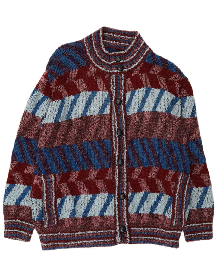 vintage Mens Cardigan Sweater Grand Multicolore Géométrique
