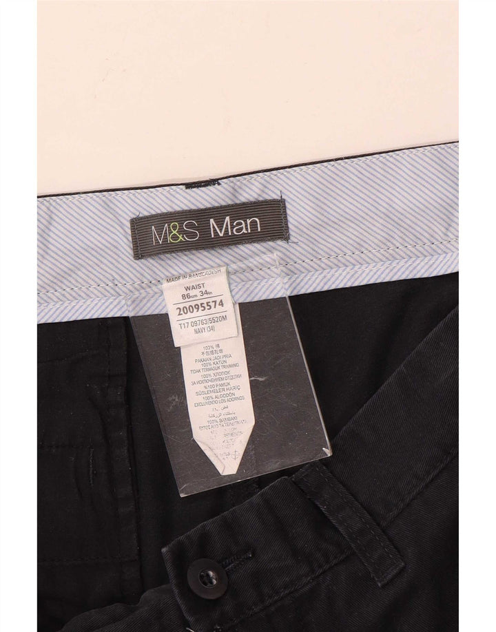 Marks & Spencer Short Chino Homme W34 Large Bleu Marine Coton