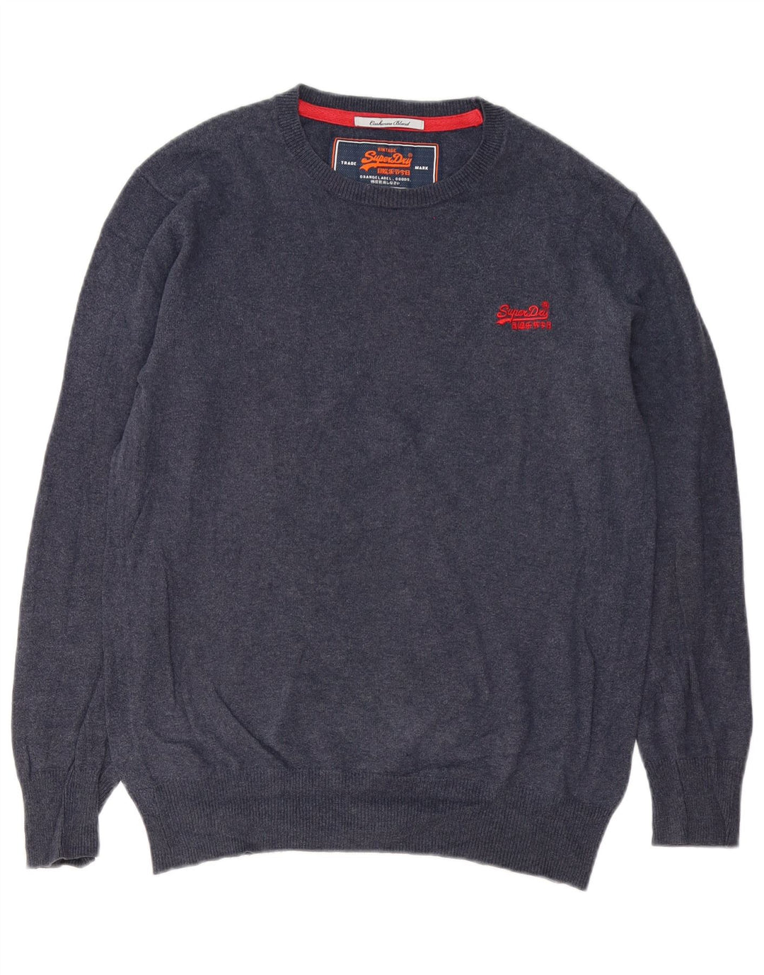 Superdry Pull ras du cou pour homme en coton bleu marine Petit