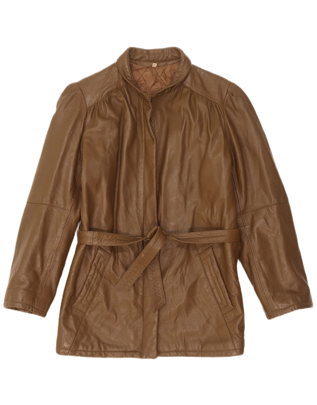 veste en cuir femme vintage IT 42 Kaki moyen