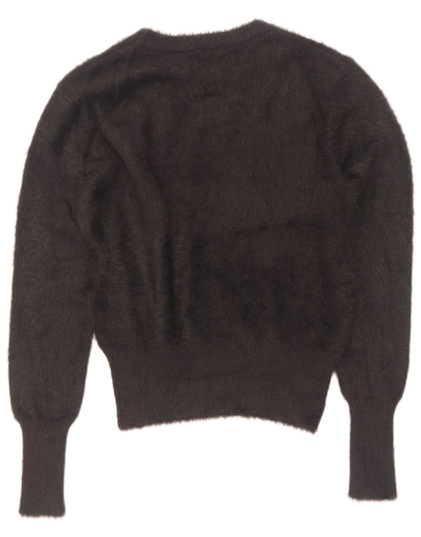 Zara Pull court à col bateau pour femme UK 14 Gris moyen en nylon avec cœur
