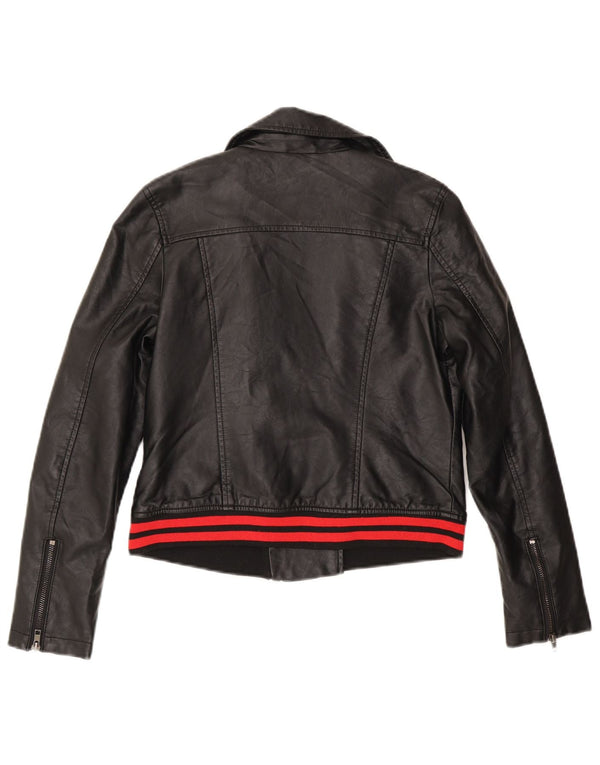 Von Dutch Veste de motard en similicuir pour femme UK 10 Small Noir Polyuréthane